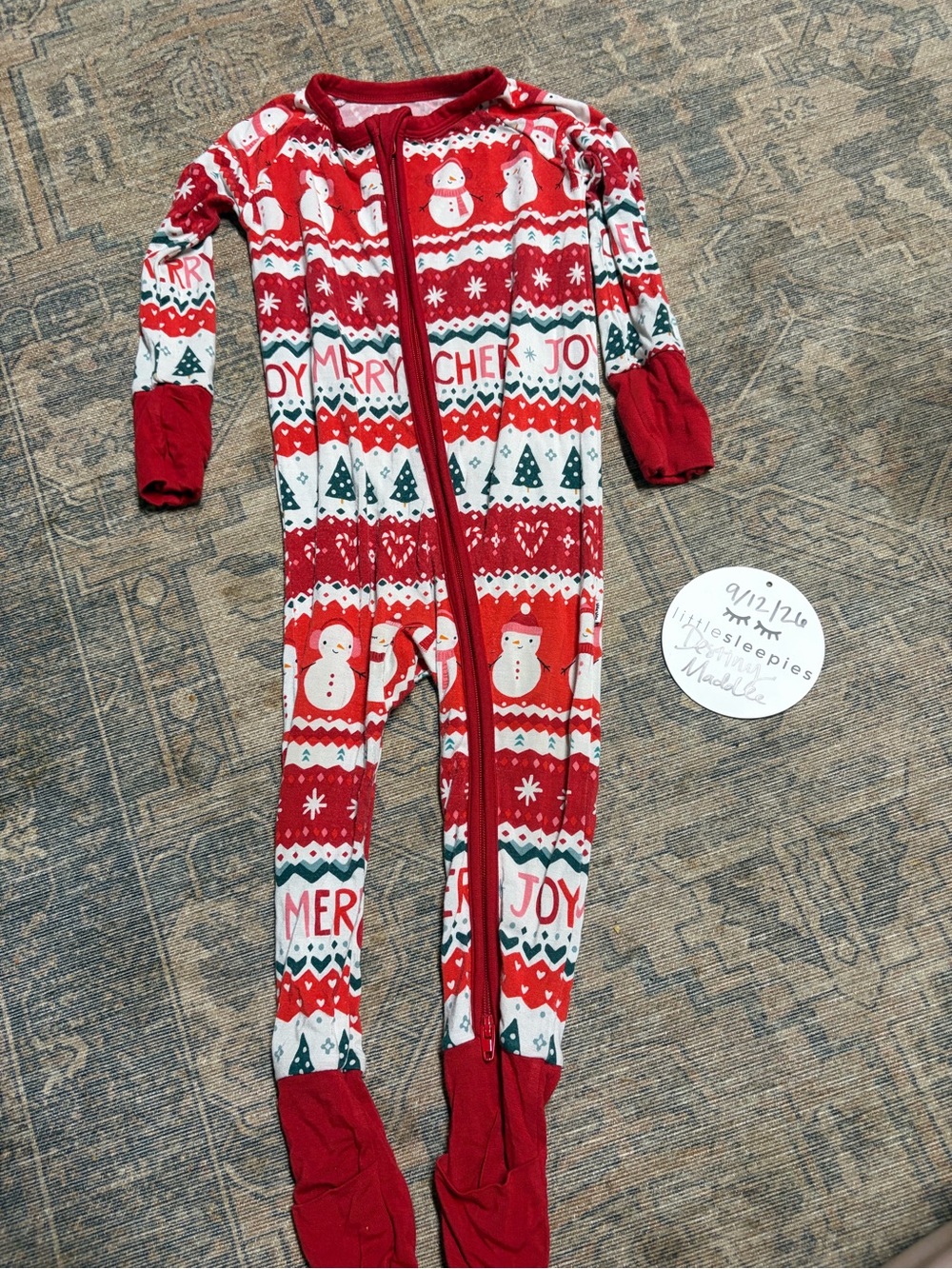 Little Sleepies Red Holiday Snowman & Tree Footed Pajamas